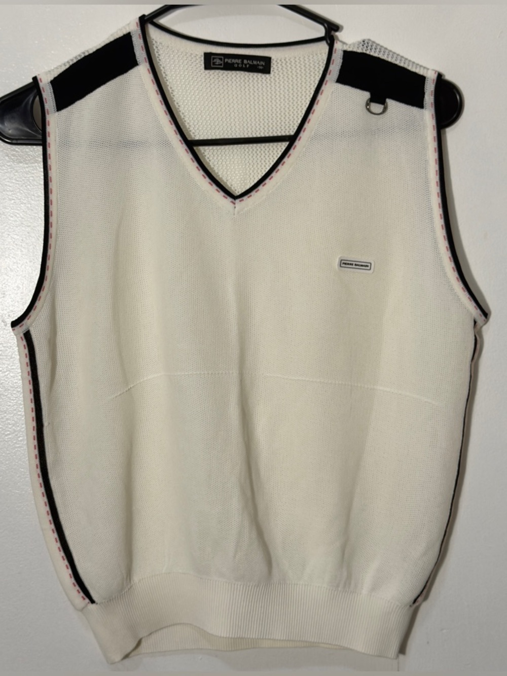 Pierre Balmain Cream V-Neck Knit Vest with Black Trim